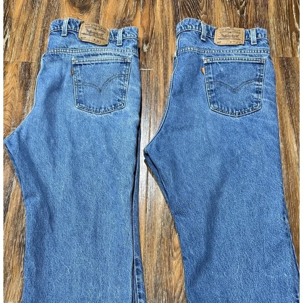 Vintage Levi's 517 Orange Tab Boot Cut Blue Jeans Mens Size 44X30 (40X24 Actual)